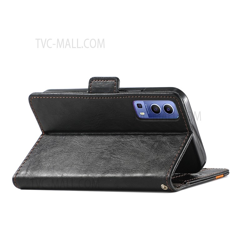CASENEO 002 Series Phone Flip Cover Splicing PU Leather Magnetic Closure Phone Case Stand Wallet for vivo Y72 5G - Black-7