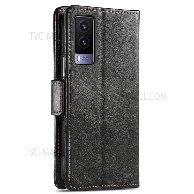 CASENEO 002 Series Splicing PU Leather Phone Cover Compatible For vivo V21e 5G Magnetic Closure Phone Case Stand Wallet - Black-11