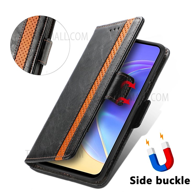 CASENEO 002 Series Splicing PU Leather Phone Cover Compatible For vivo V21e 5G Magnetic Closure Phone Case Stand Wallet - Black-6