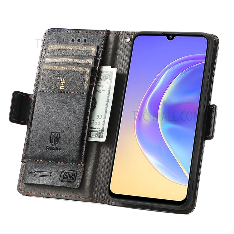 CASENEO 002 Series Splicing PU Leather Phone Cover Compatible For vivo V21e 5G Magnetic Closure Phone Case Stand Wallet - Black-7