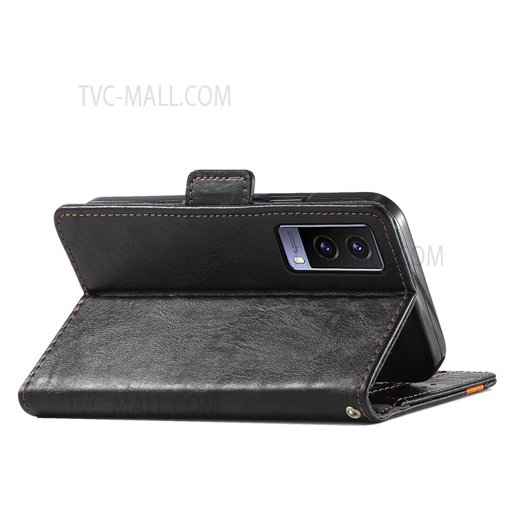 CASENEO 002 Series Splicing PU Leather Phone Cover Compatible For vivo V21e 5G Magnetic Closure Phone Case Stand Wallet - Black-8