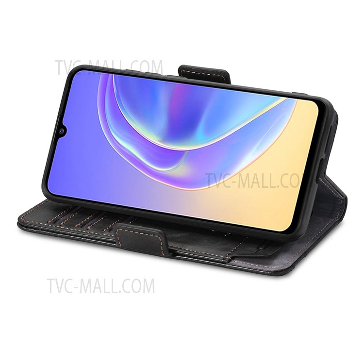 CASENEO 002 Series Splicing PU Leather Phone Cover Compatible For vivo V21e 5G Magnetic Closure Phone Case Stand Wallet - Black-9