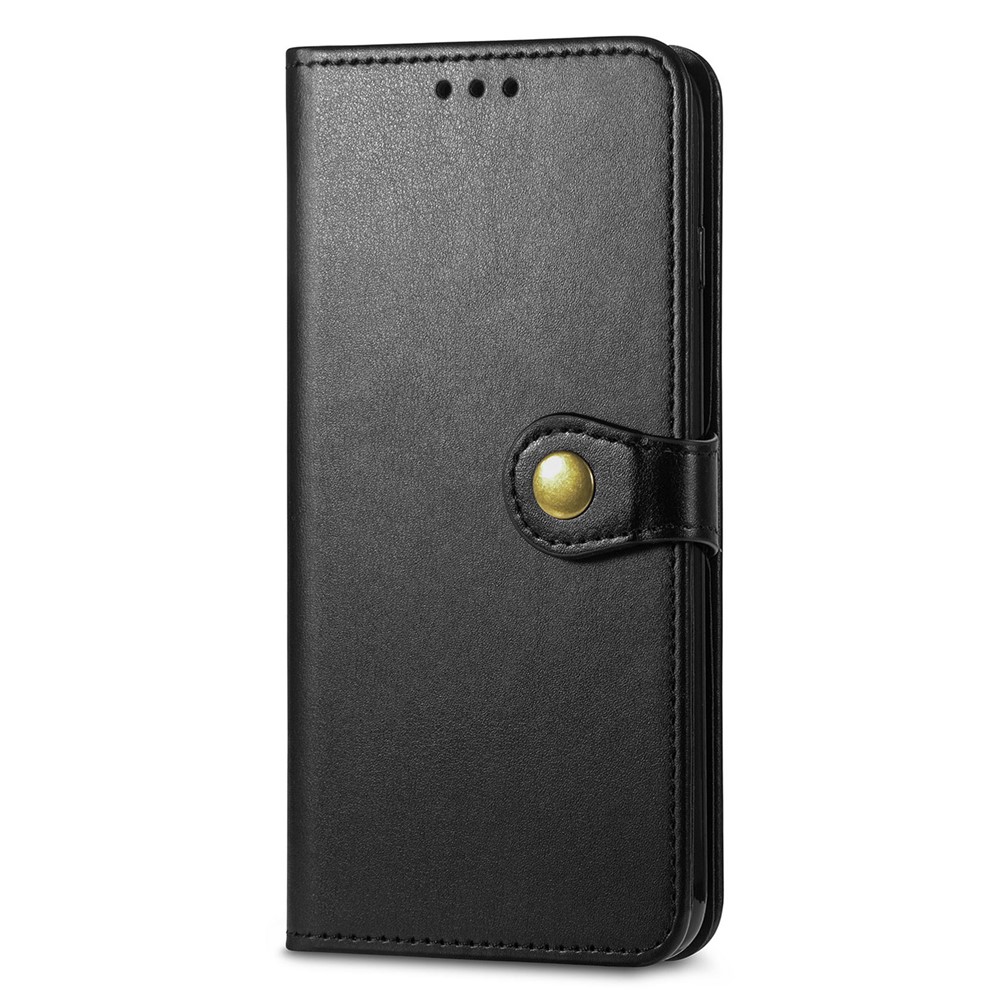 Stand Function PU Leather Wallet Shockproof Flip Magnetic Round Buckle Case with Strap for vivo Y21s - Black-8