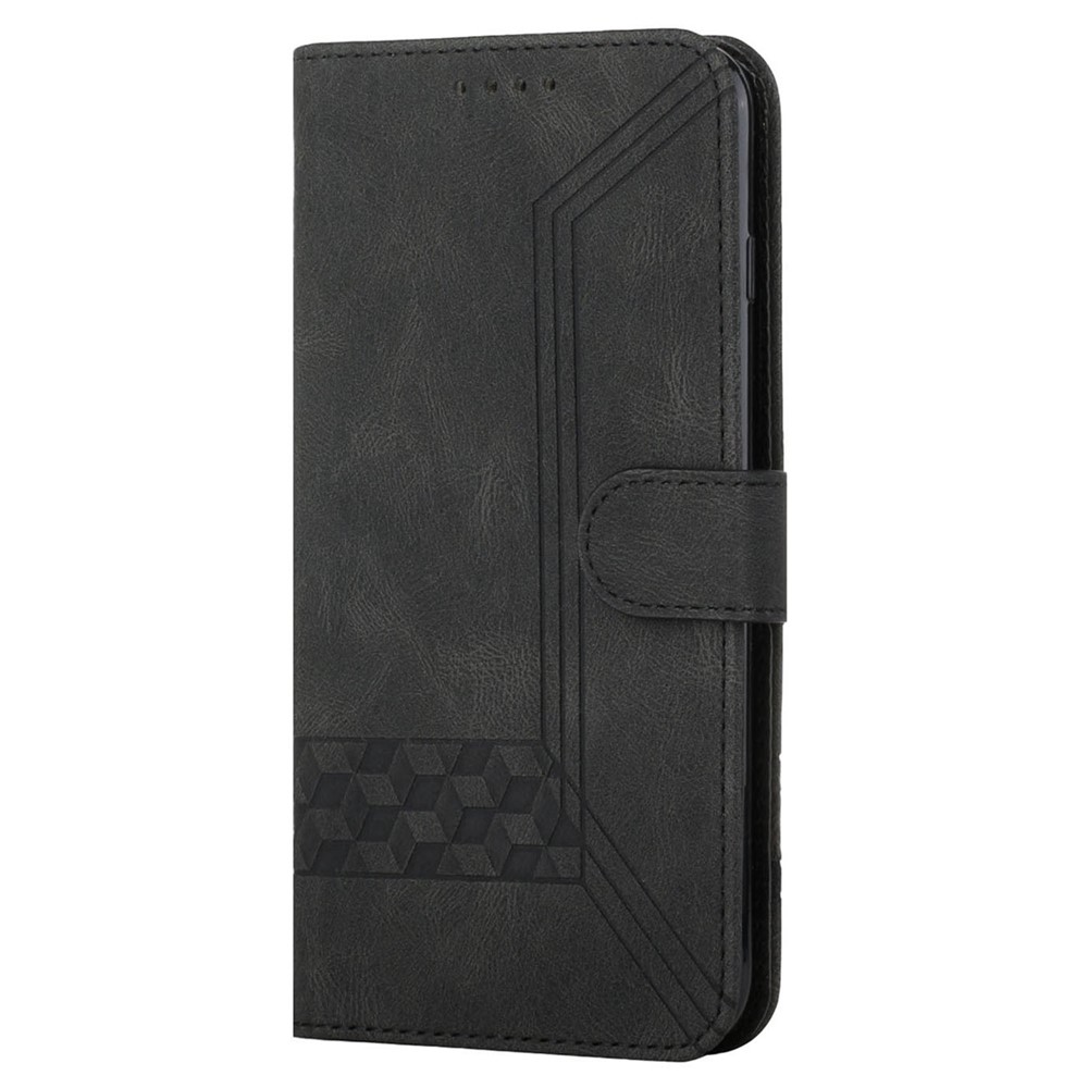 YX0010 Imprinting Rhombus Lines PU Leather Phone Case Anti-scratch Wallet Stand Shell with Handy Strap for Realme 8/8 Pro - Black-2