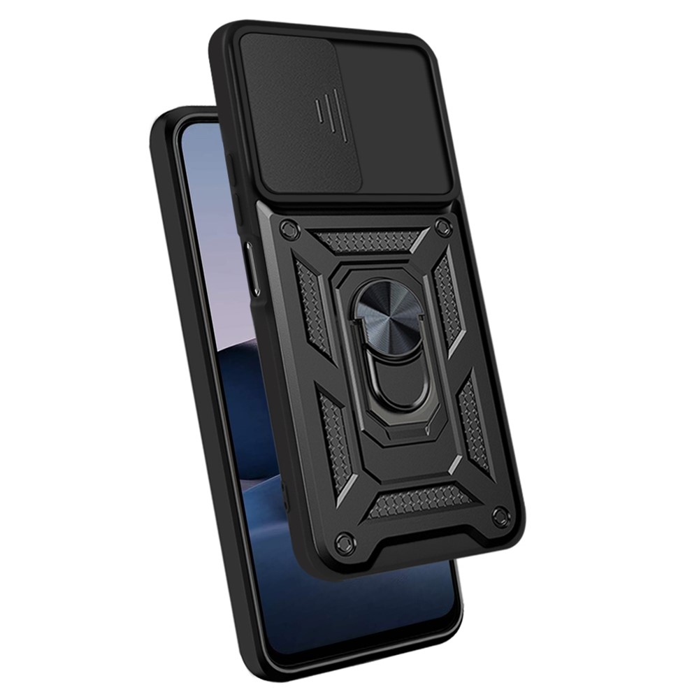 Ring Kickstand Design Camera Slide Cover PC + TPU Anti-fall Hybrid Case Cover for vivo Y20 - Black-9
