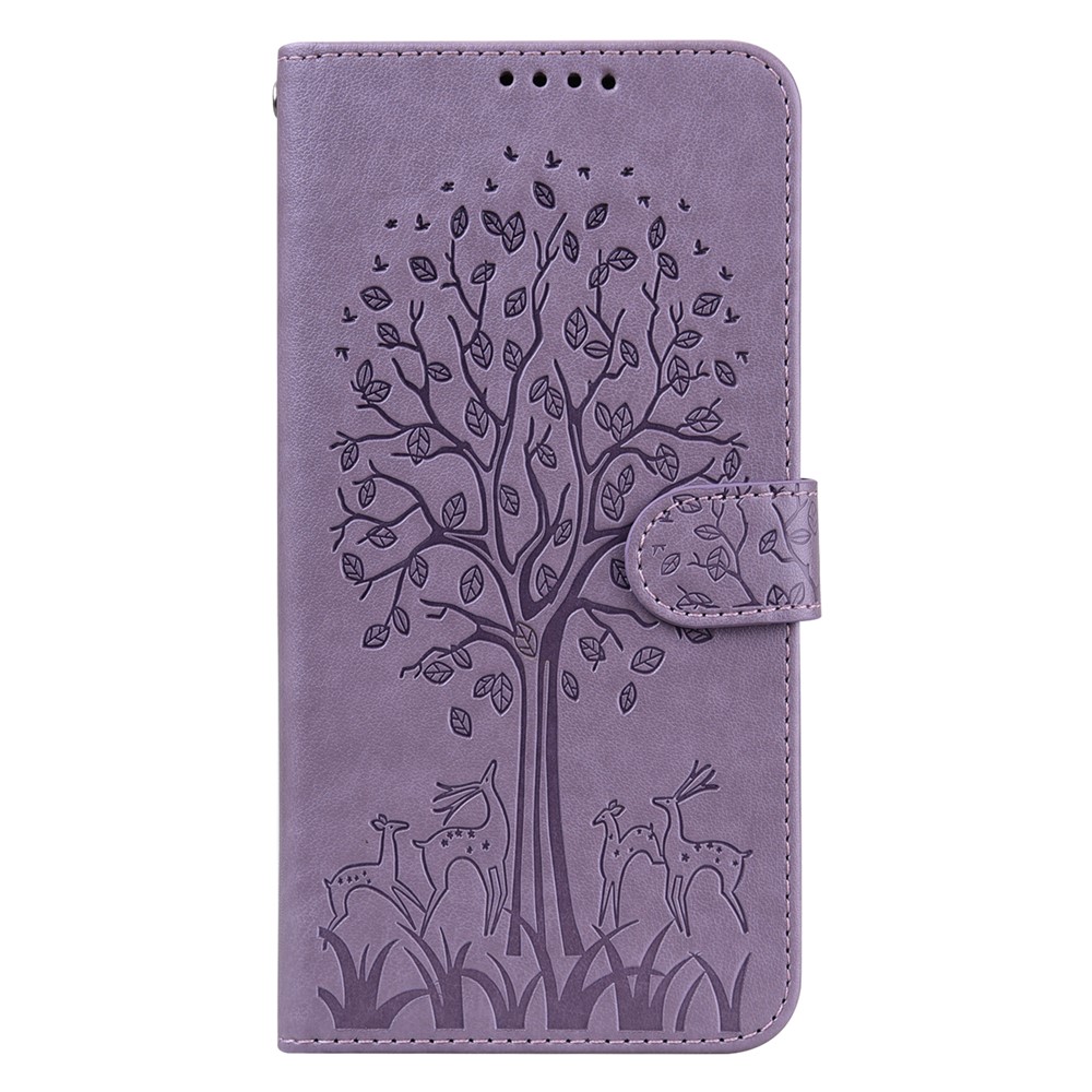 For Realme 8i Deer Tree Pattern Imprint PU Leather Wallet Stand Mobile Phone Protective Cover Shell - Purple-2