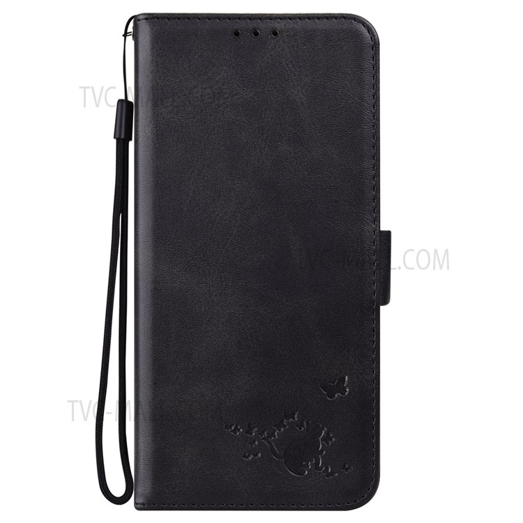 Cute Cat Butterfly Imprinting PU Leather Wallet Stand Phone Drop-proof Case Shell with Hand Strap for Realme 8i - Black-2