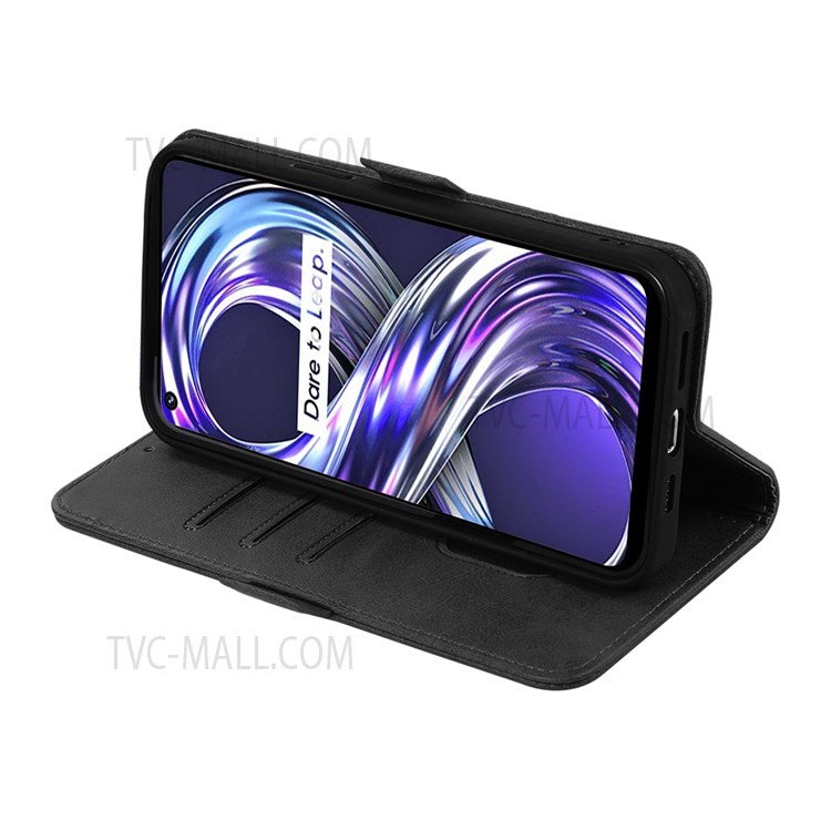 Cute Cat Butterfly Imprinting PU Leather Wallet Stand Phone Drop-proof Case Shell with Hand Strap for Realme 8i - Black-4
