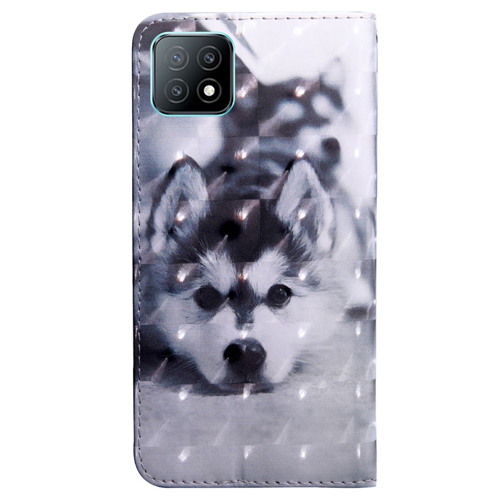 PU Leather Wallet Phone Cover 3D Pattern Printing Stand Flip Folio Case with Strap for Oppo A53 5G - Dog-3