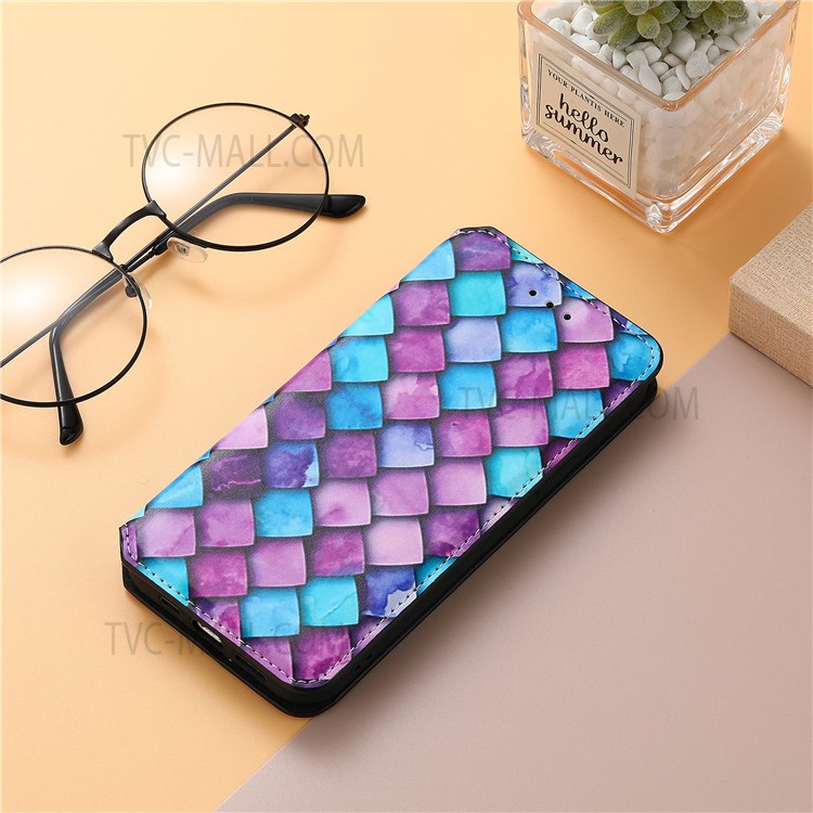 CASENEO 001 Series Leather Phone Stand Cover Shell RFID Blocking Pattern Printing Wallet Case for vivo V21e 5G - Purple Scale-11