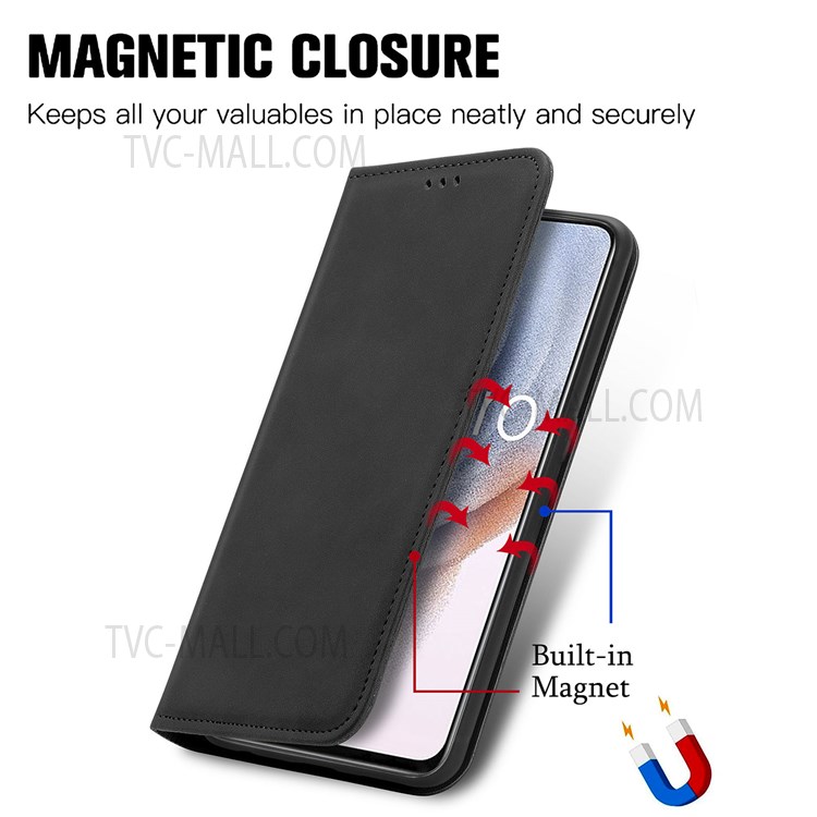 For Oppo K9 Pro TPU+PU Leather Phone Protection Shell Retro Style Magnetic Skin-Touch Surface Flip Phone Case with Supporting Stand Card Slots - Black-2