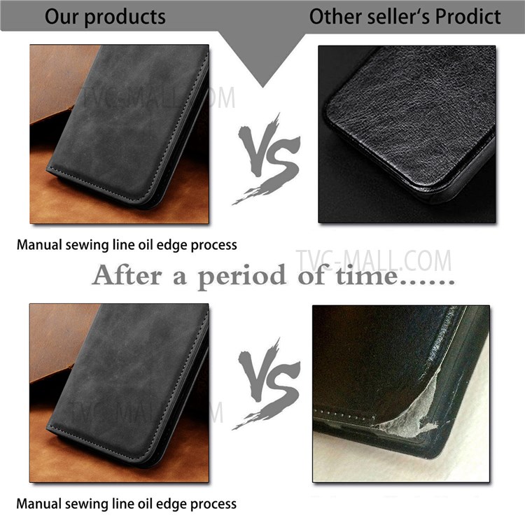 For Oppo K9 Pro TPU+PU Leather Phone Protection Shell Retro Style Magnetic Skin-Touch Surface Flip Phone Case with Supporting Stand Card Slots - Black-7