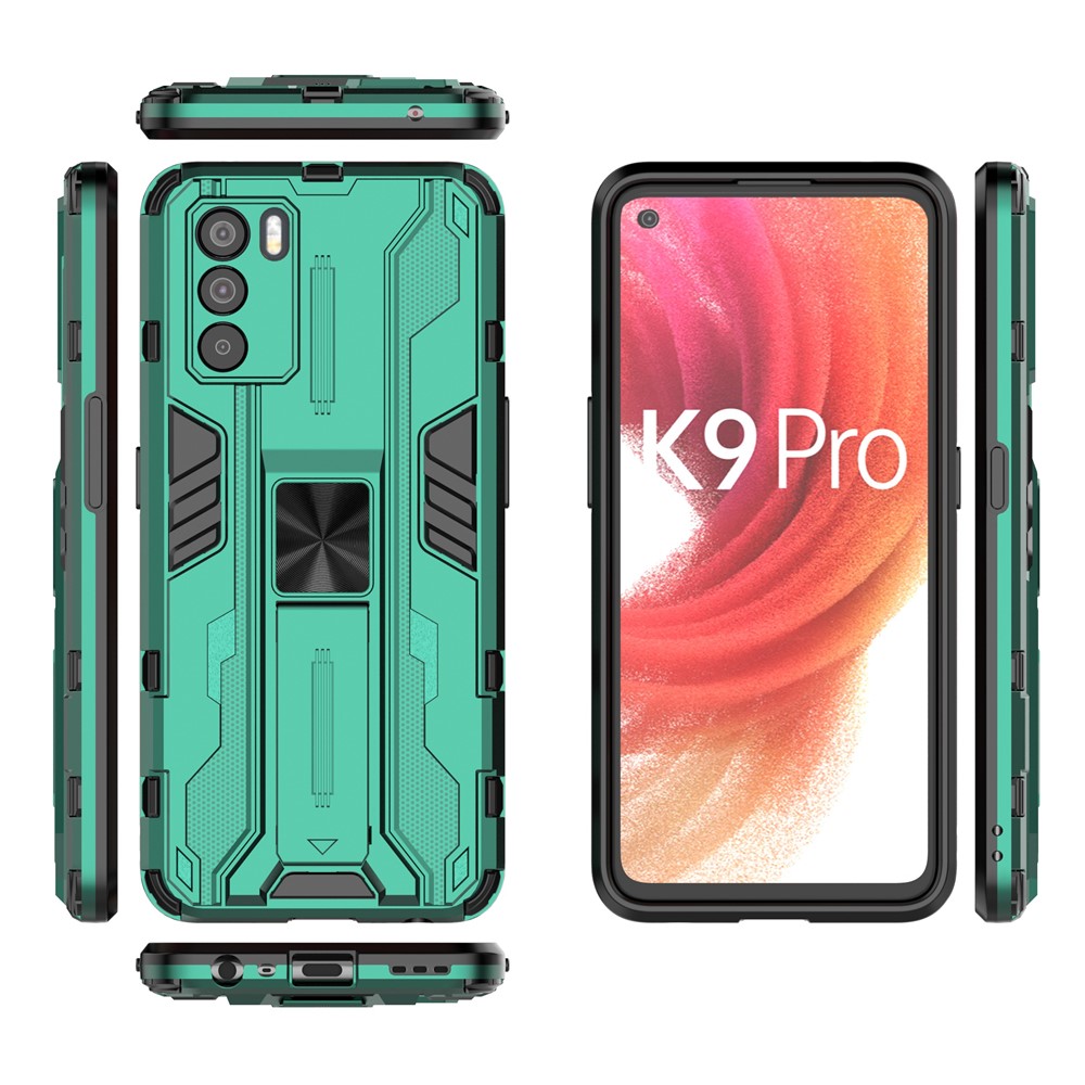 Kickstand Hybrid Hard PC Soft TPU Shockproof Anti-Scratch Protective Case for Oppo K9 Pro - Green-5