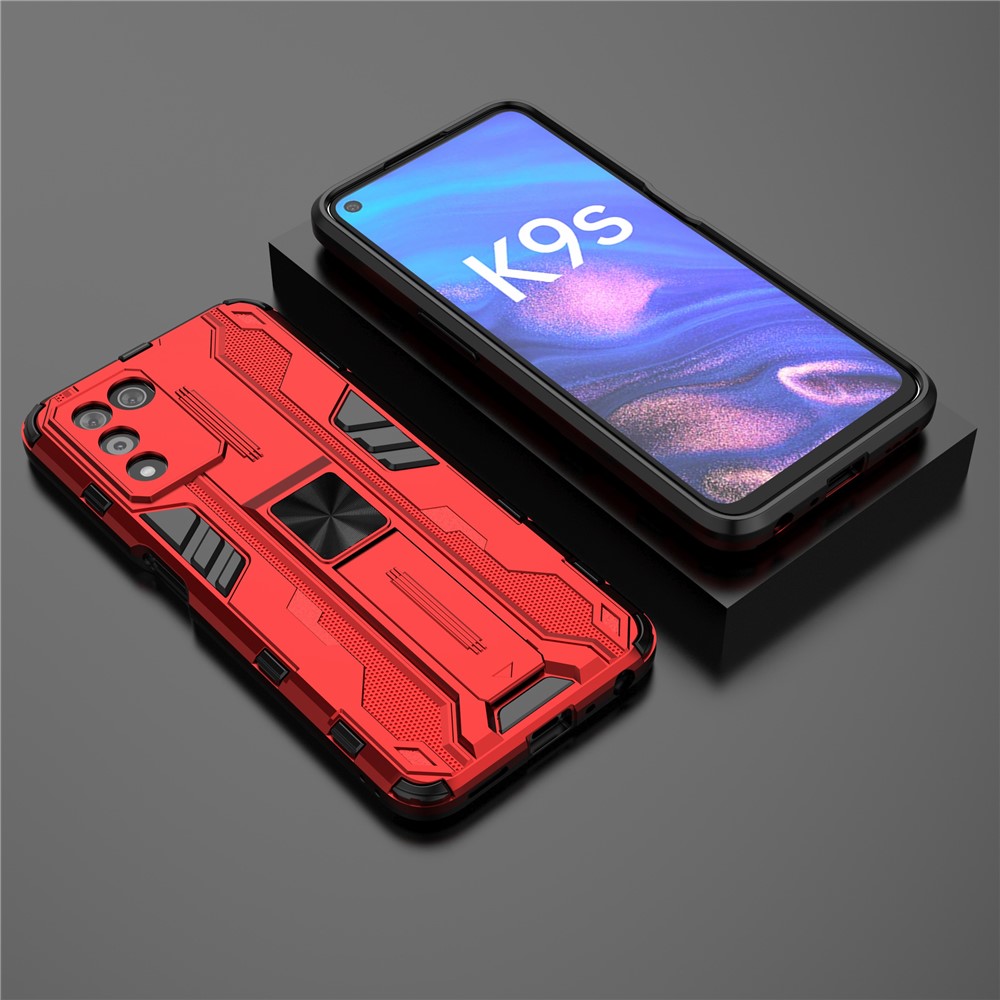 Dual-Layer Soft Flexible TPU + Hard PC Protective Phone Case with Kickstand for Oppo K9s 5G - Red-6