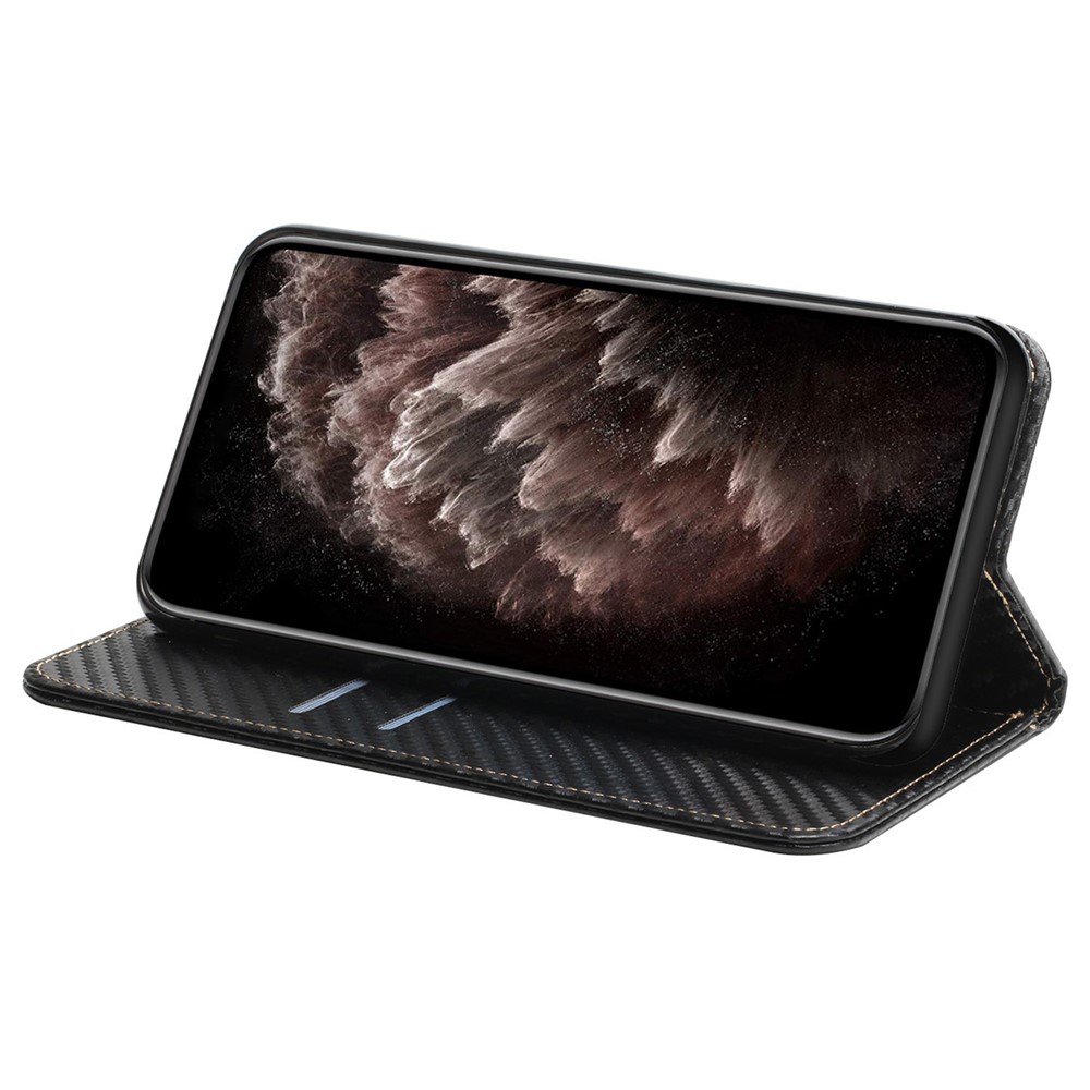 Carbon Fiber Texture PU Leather Case Auto Magnetic Closed Flip Stand Wallet Cover for Realme C21 - Black-5