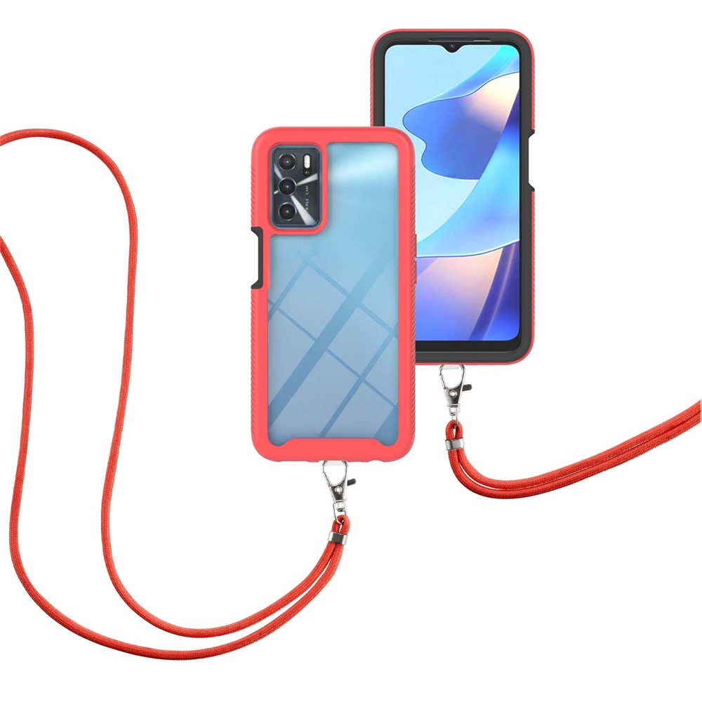 Scratch-resistant Drop-proof TPU+PC Durable Phone Case Cover with Adjustable Lanyard for Oppo A16/A16s/A54s - Red-2