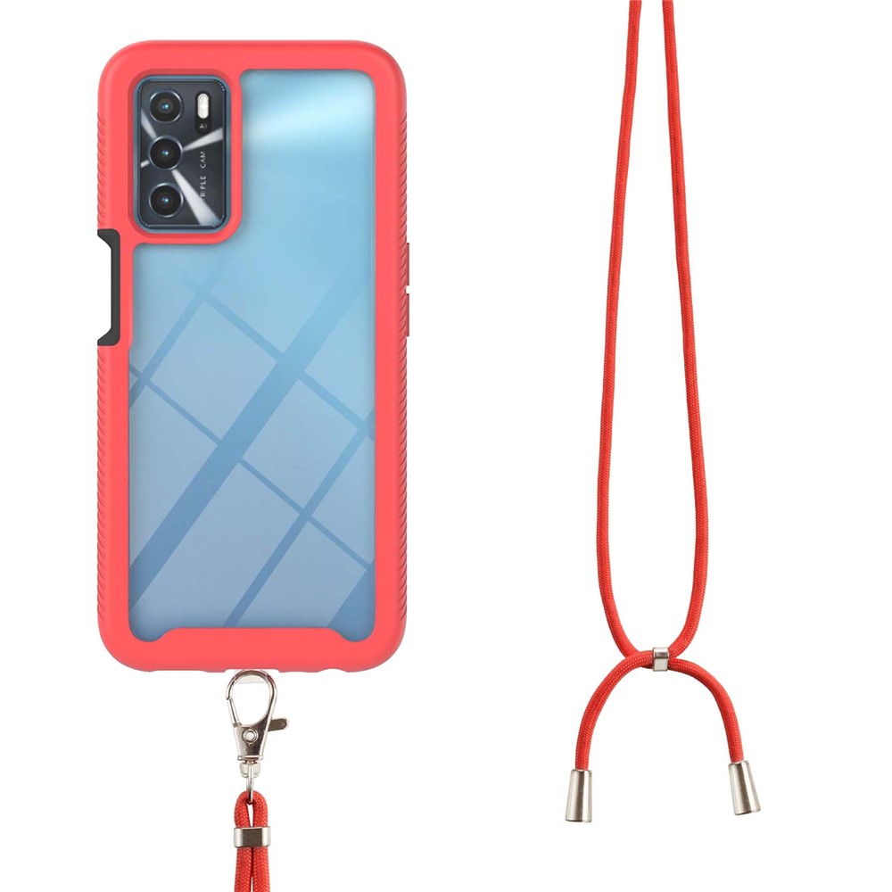 Scratch-resistant Drop-proof TPU+PC Durable Phone Case Cover with Adjustable Lanyard for Oppo A16/A16s/A54s - Red-3
