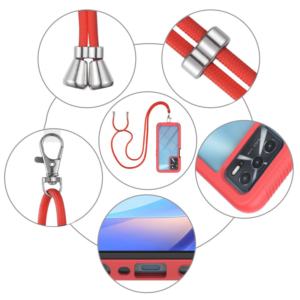 Scratch-resistant Drop-proof TPU+PC Durable Phone Case Cover with Adjustable Lanyard for Oppo A16/A16s/A54s - Red-4