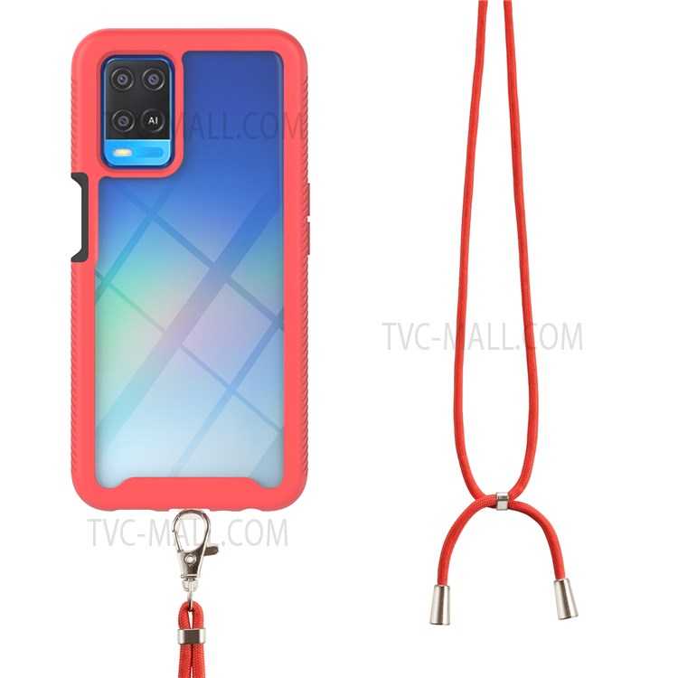TPU+PC Hybrid Scratch-resistant Shockproof Phone Case Cover with Adjustable Lanyard for Oppo A54 4G - Red-3