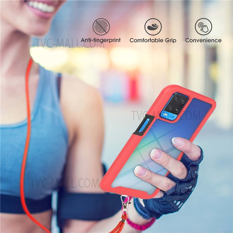 TPU+PC Hybrid Scratch-resistant Shockproof Phone Case Cover with Adjustable Lanyard for Oppo A54 4G - Red-7