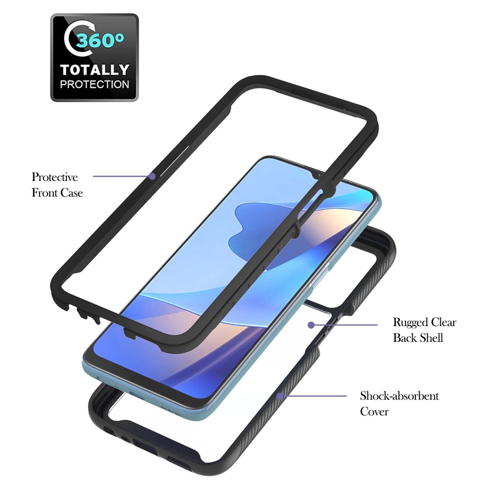 Drop-proof Anti-scratch TPU+PC Phone Case Shell with Rotating Ring Kickstand for Oppo A16/A16s/A54s - Black-2