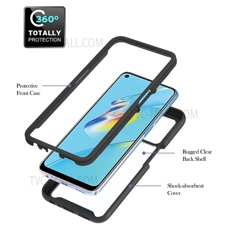 TPU+PC Shockproof Stylish Phone Case Shell with Rotating Ring Kickstand for Oppo A54 4G - Black-2