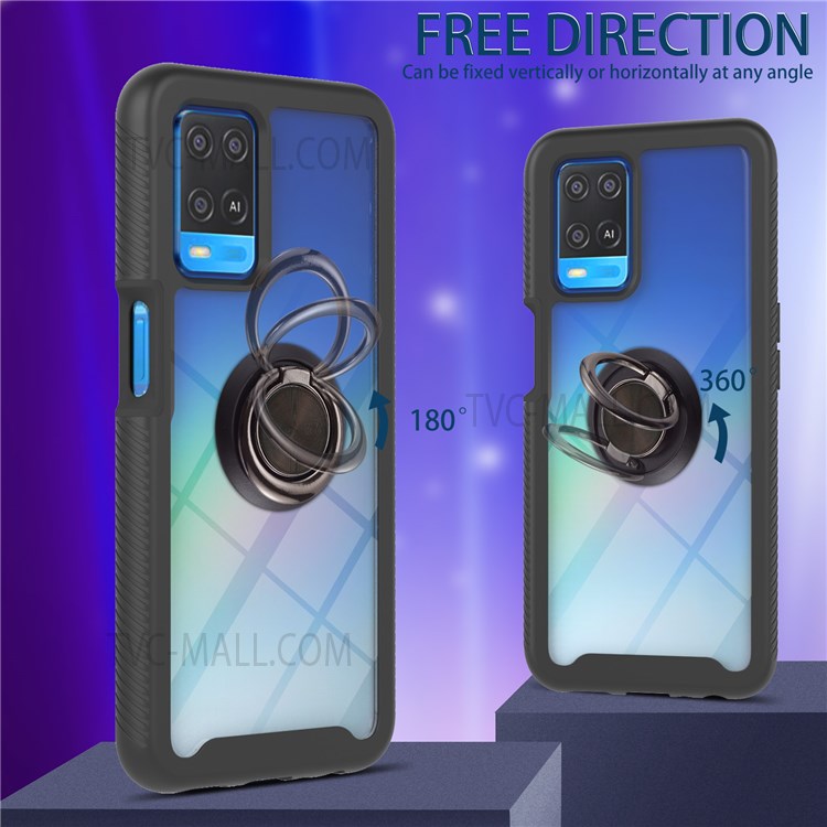 TPU+PC Shockproof Stylish Phone Case Shell with Rotating Ring Kickstand for Oppo A54 4G - Black-3