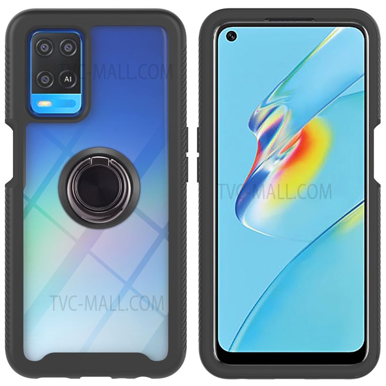 TPU+PC Shockproof Stylish Phone Case Shell with Rotating Ring Kickstand for Oppo A54 4G - Black-4