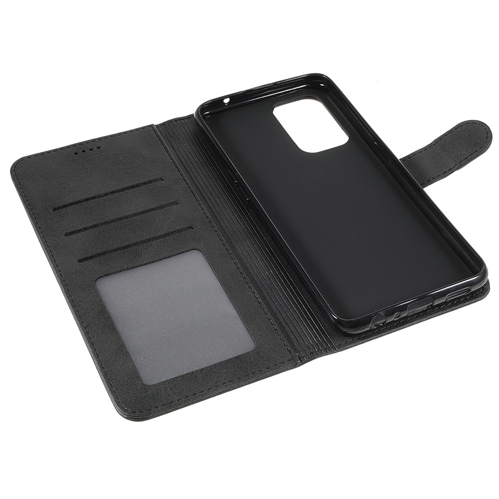 Lc. Imeeke Stand Dress Stand Design Magnético PU Cael de Capelo PU Com Carteira Para Oppo Reno6 Z - Preto