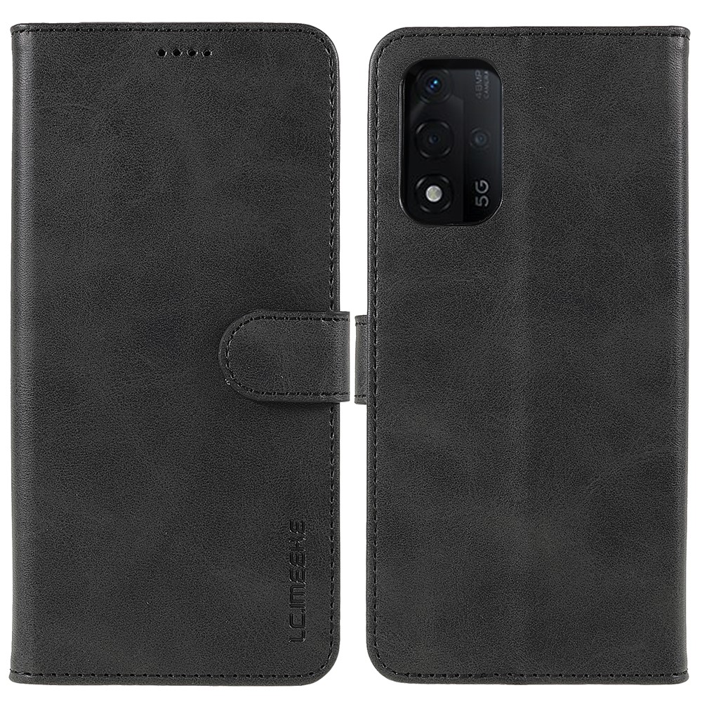 LC.IMEEKE Scratch-resistant PU Leather Shock Absorption Phone Case Wallet Stand Cover for Oppo A93s 5G - Black-1