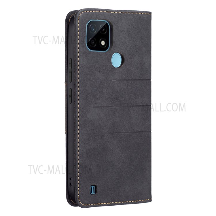 BINFEN COLOR Flip Cover Bi-color Leather Phone Case Fashionable Phone Shell for Realme C21 / C20 - Black-5