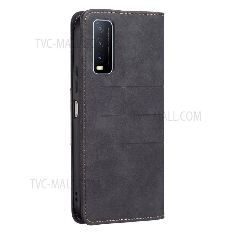 BINFEN COLOR For vivo Y20 Magnetic Bi-color Flip Phone Covering Shell Wallet Stand Leather Phone Protection Case - Black-5