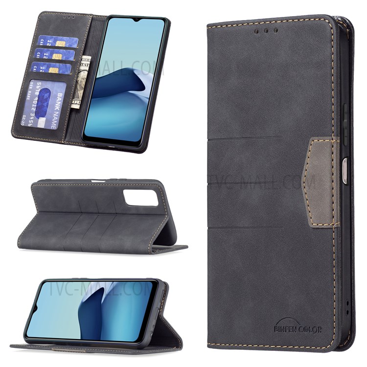 BINFEN COLOR For vivo Y20 Magnetic Bi-color Flip Phone Covering Shell Wallet Stand Leather Phone Protection Case - Black-6