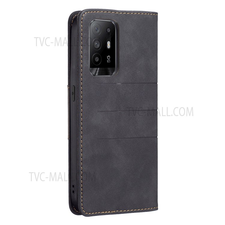 BINFEN COLOR Magnetic Mobile Phone Flip Cover Bi-color Leather Phone Case Fashionable Phone Shell for Oppo A94 5G / F19 Pro+ 5G / Reno5 Z - Black-3