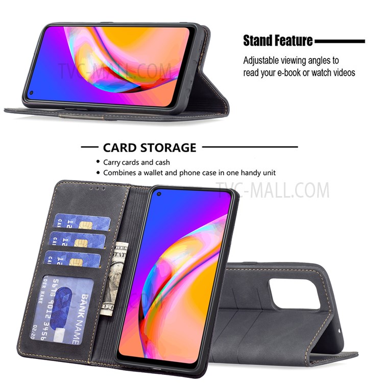 BINFEN COLOR Magnetic Mobile Phone Flip Cover Bi-color Leather Phone Case Fashionable Phone Shell for Oppo A94 5G / F19 Pro+ 5G / Reno5 Z - Black-4