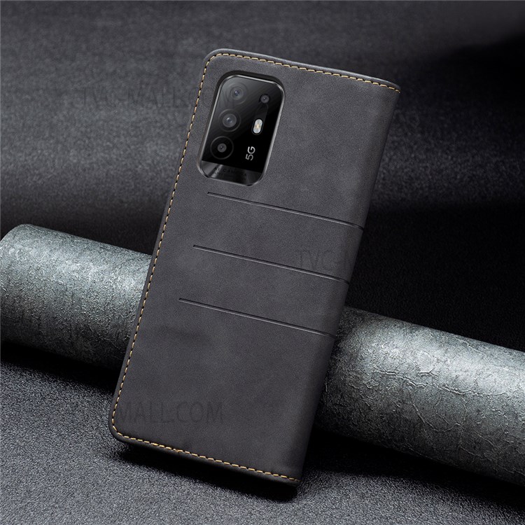 BINFEN COLOR Magnetic Mobile Phone Flip Cover Bi-color Leather Phone Case Fashionable Phone Shell for Oppo A94 5G / F19 Pro+ 5G / Reno5 Z - Black-7
