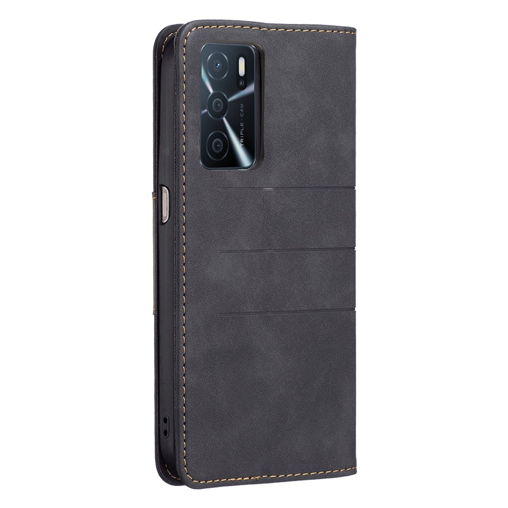 BINFEN COLOR 360-degree Protection Flip Cover Bi-color PU Leather Phone Case Fashionable Phone Shell for Oppo A16 / A16s / A54s / A55 5G / A54 4G - Black-3