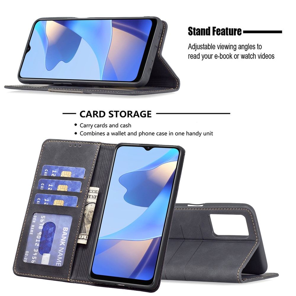 BINFEN COLOR 360-degree Protection Flip Cover Bi-color PU Leather Phone Case Fashionable Phone Shell for Oppo A16 / A16s / A54s / A55 5G / A54 4G - Black-4