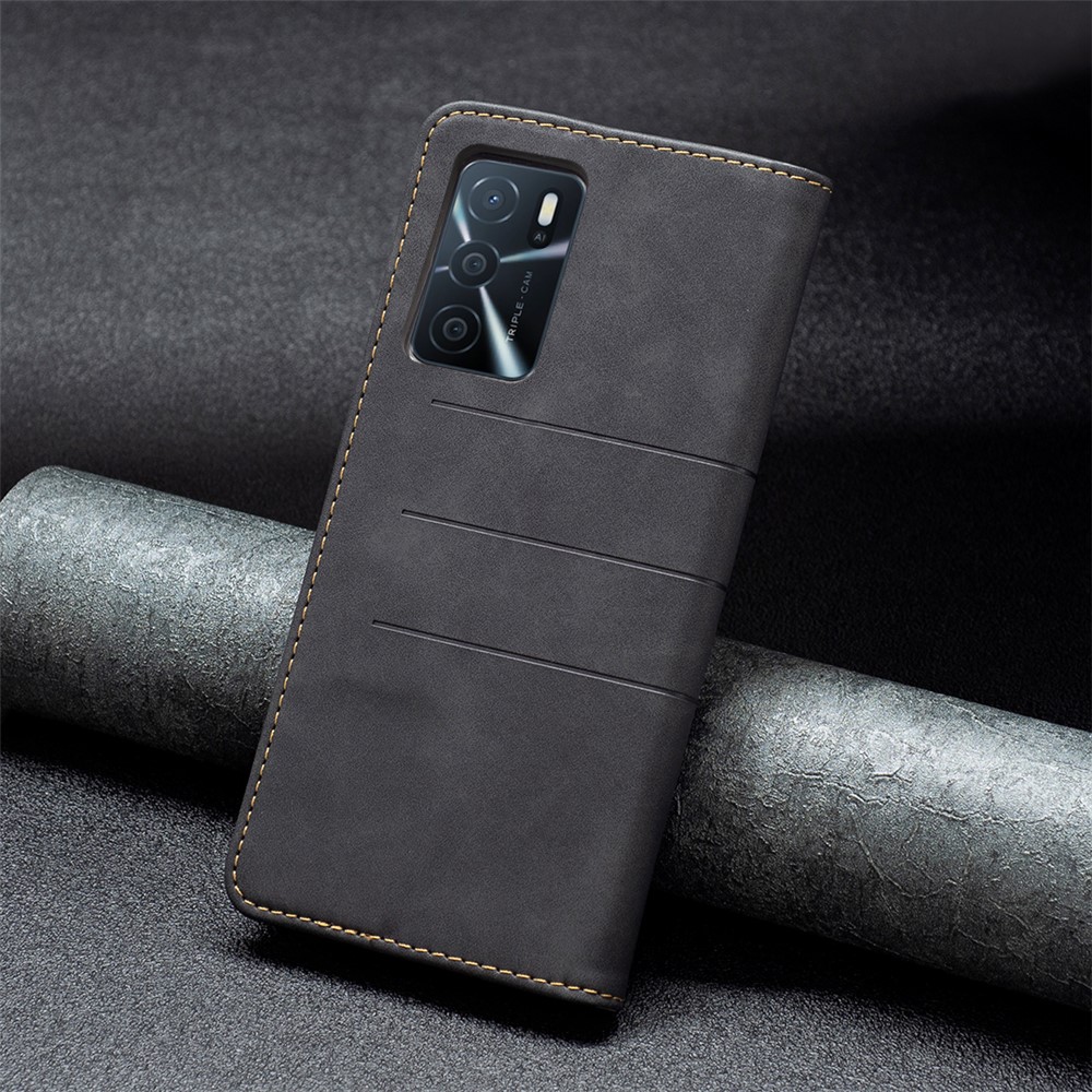 BINFEN COLOR 360-degree Protection Flip Cover Bi-color PU Leather Phone Case Fashionable Phone Shell for Oppo A16 / A16s / A54s / A55 5G / A54 4G - Black-7