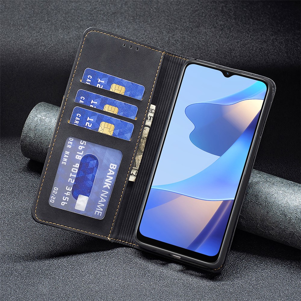 BINFEN COLOR 360-degree Protection Flip Cover Bi-color PU Leather Phone Case Fashionable Phone Shell for Oppo A16 / A16s / A54s / A55 5G / A54 4G - Black-8
