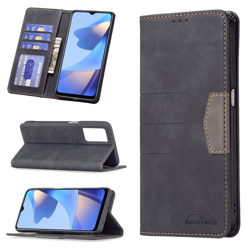 BINFEN COLOR 360-degree Protection Flip Cover Bi-color PU Leather Phone Case Fashionable Phone Shell for Oppo A16 / A16s / A54s / A55 5G / A54 4G - Black-9