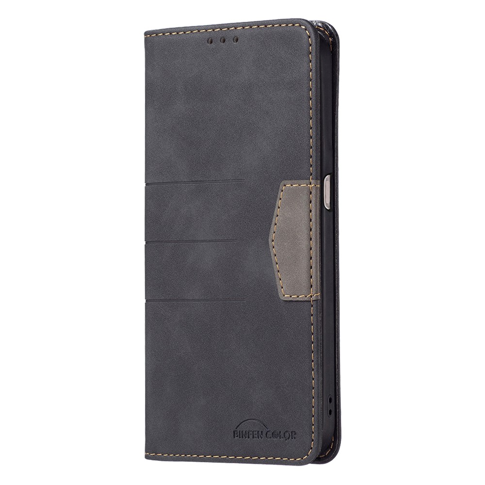 BINFEN COLOR Fashionable Splicing Phone Shell Ultra-strong Magnetic Auto-absorbed Flip Cover Bi-color Leather Phone Case for Oppo A52 / A72 / A92 - Black-2