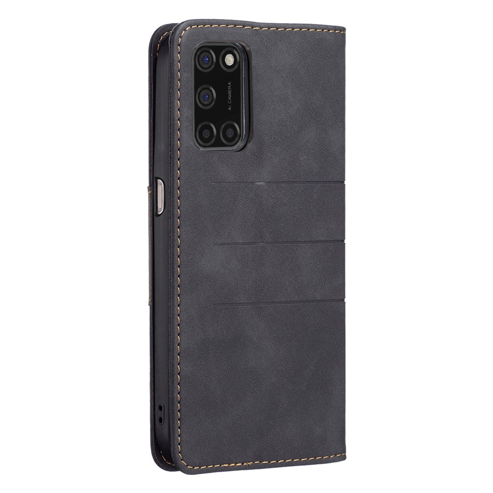 BINFEN COLOR Fashionable Splicing Phone Shell Ultra-strong Magnetic Auto-absorbed Flip Cover Bi-color Leather Phone Case for Oppo A52 / A72 / A92 - Black-3