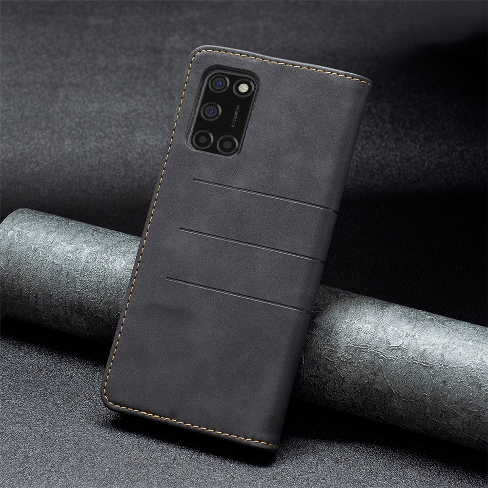 BINFEN COLOR Fashionable Splicing Phone Shell Ultra-strong Magnetic Auto-absorbed Flip Cover Bi-color Leather Phone Case for Oppo A52 / A72 / A92 - Black-7
