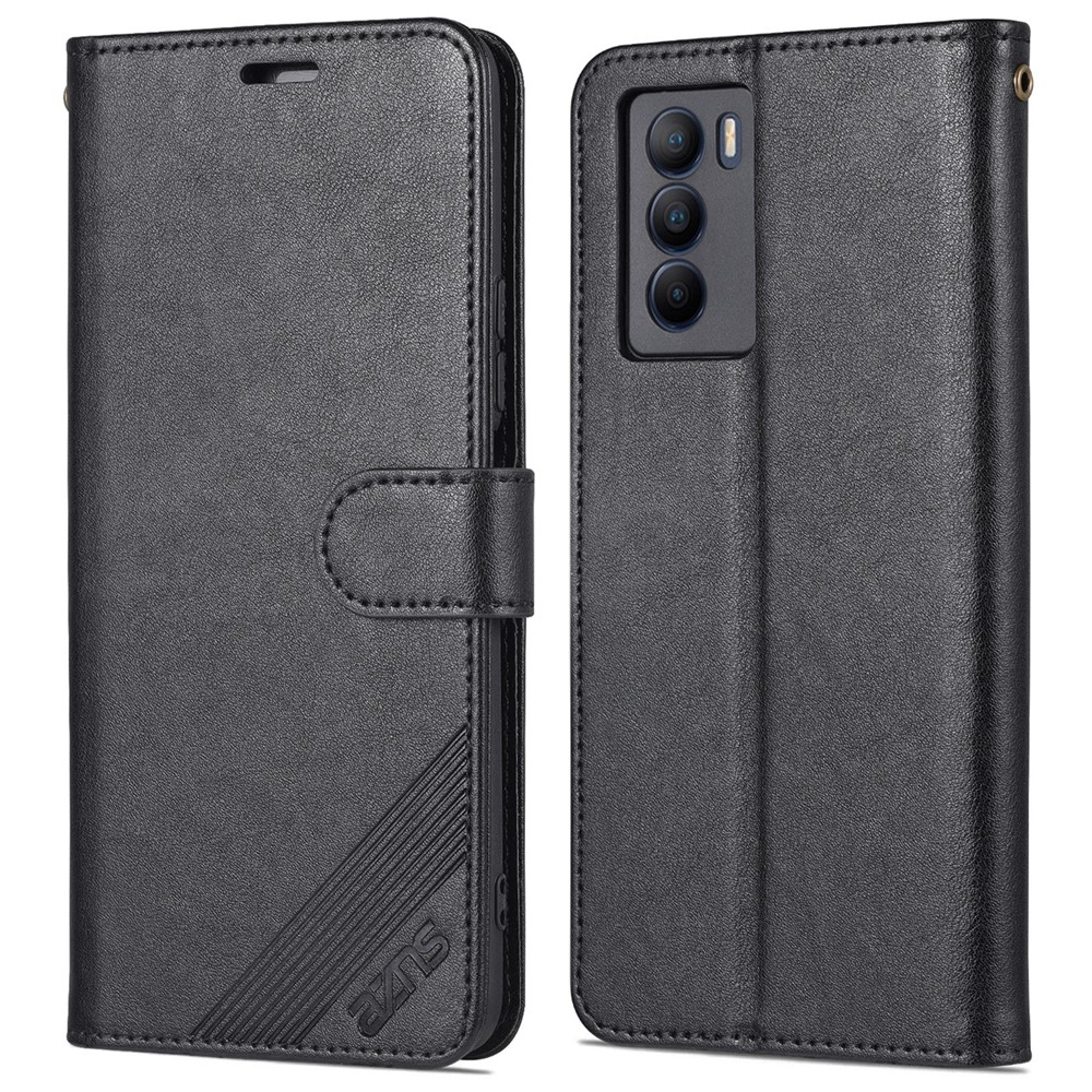 AZNS Dual-sided Magnetic Clasp PU Leather Stand Wallet Horizontal Flip Phone Cover for vivo T1 5G - Black-1