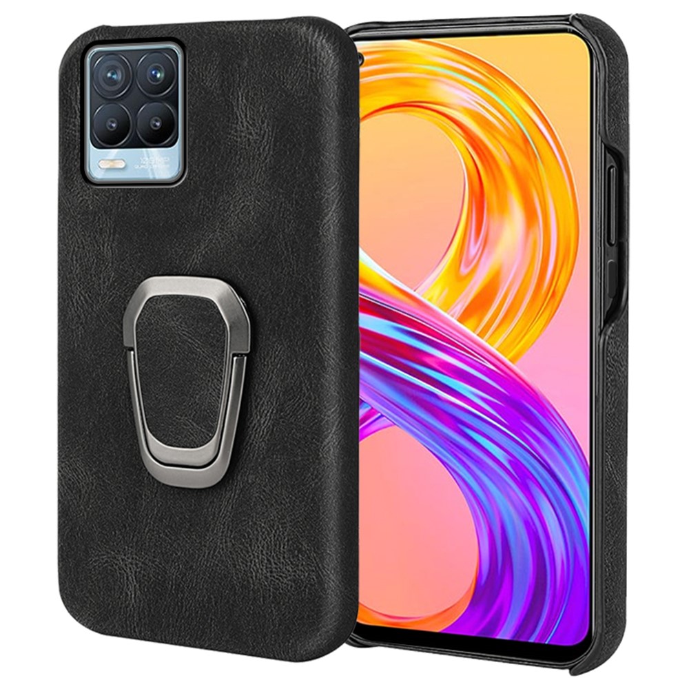 Incomplete Covering Textured PU Leather Coated PC Back Protective Case with Kickstand for Realme 8/8 Pro - Black-1