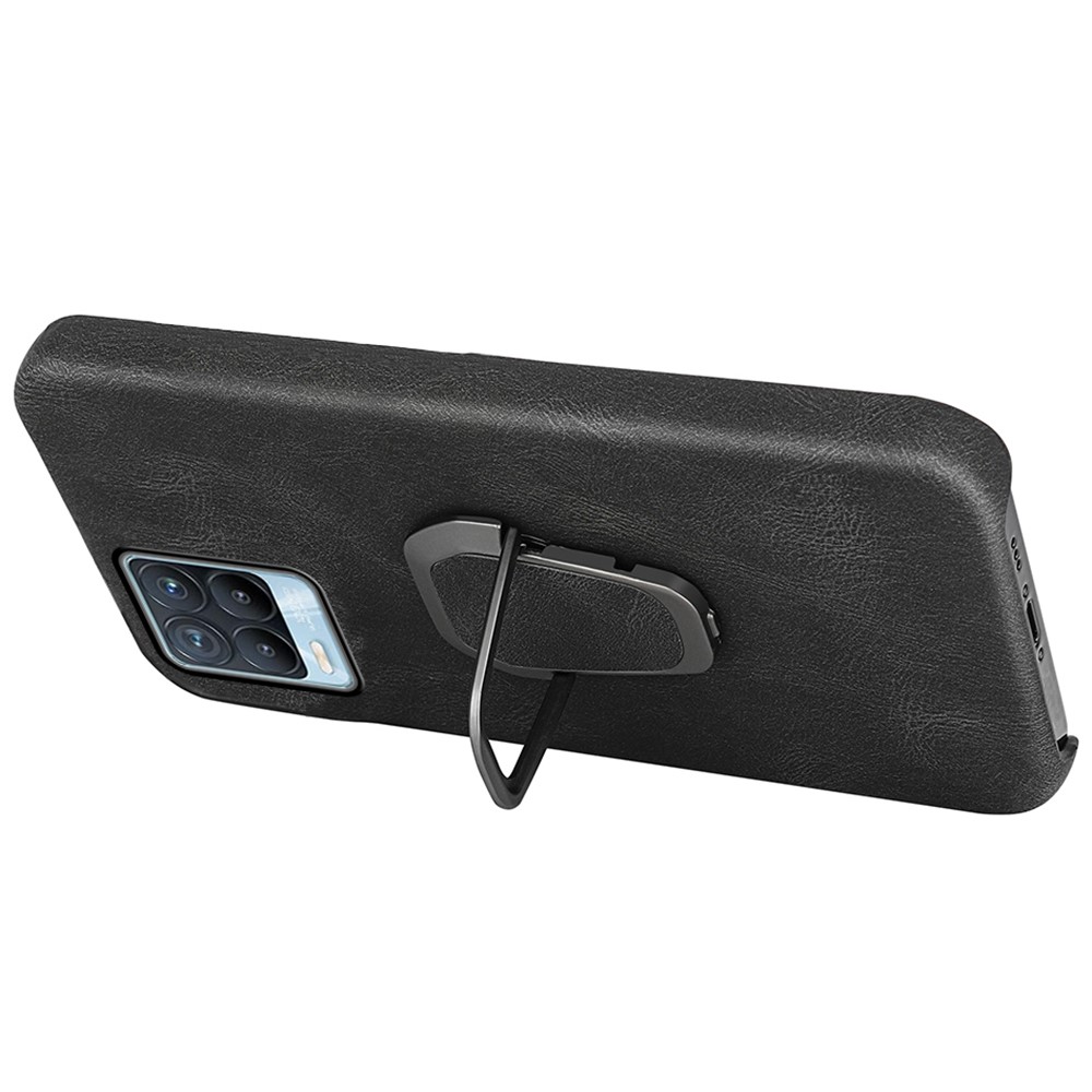 Incomplete Covering Textured PU Leather Coated PC Back Protective Case with Kickstand for Realme 8/8 Pro - Black-3