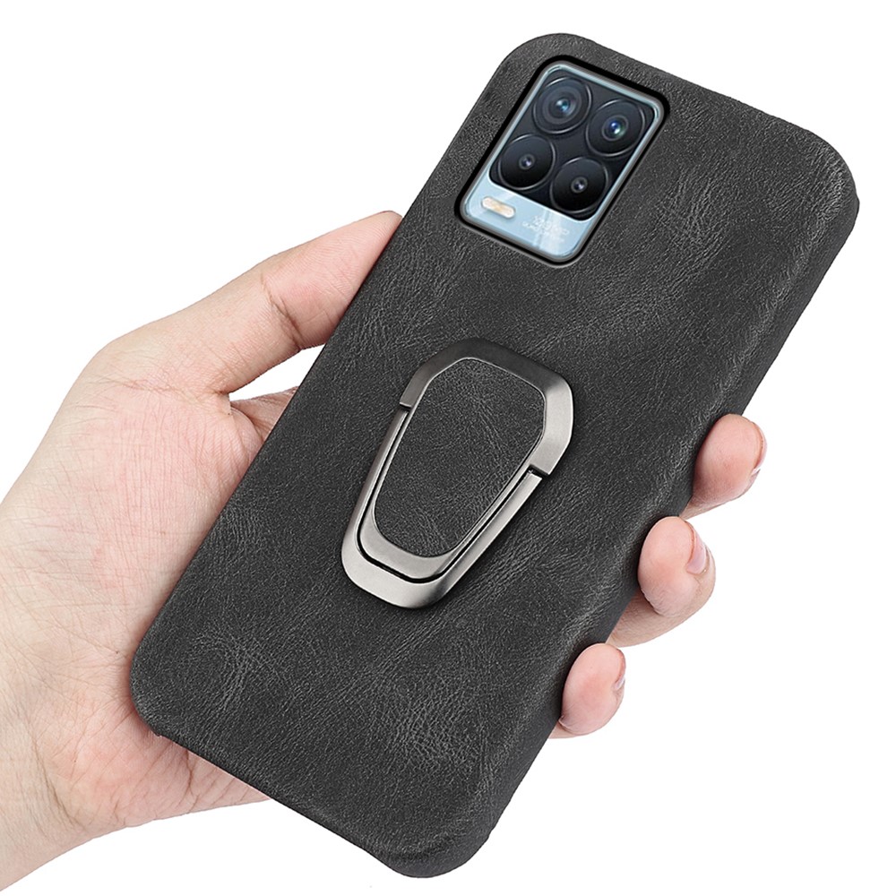 Incomplete Covering Textured PU Leather Coated PC Back Protective Case with Kickstand for Realme 8/8 Pro - Black-5