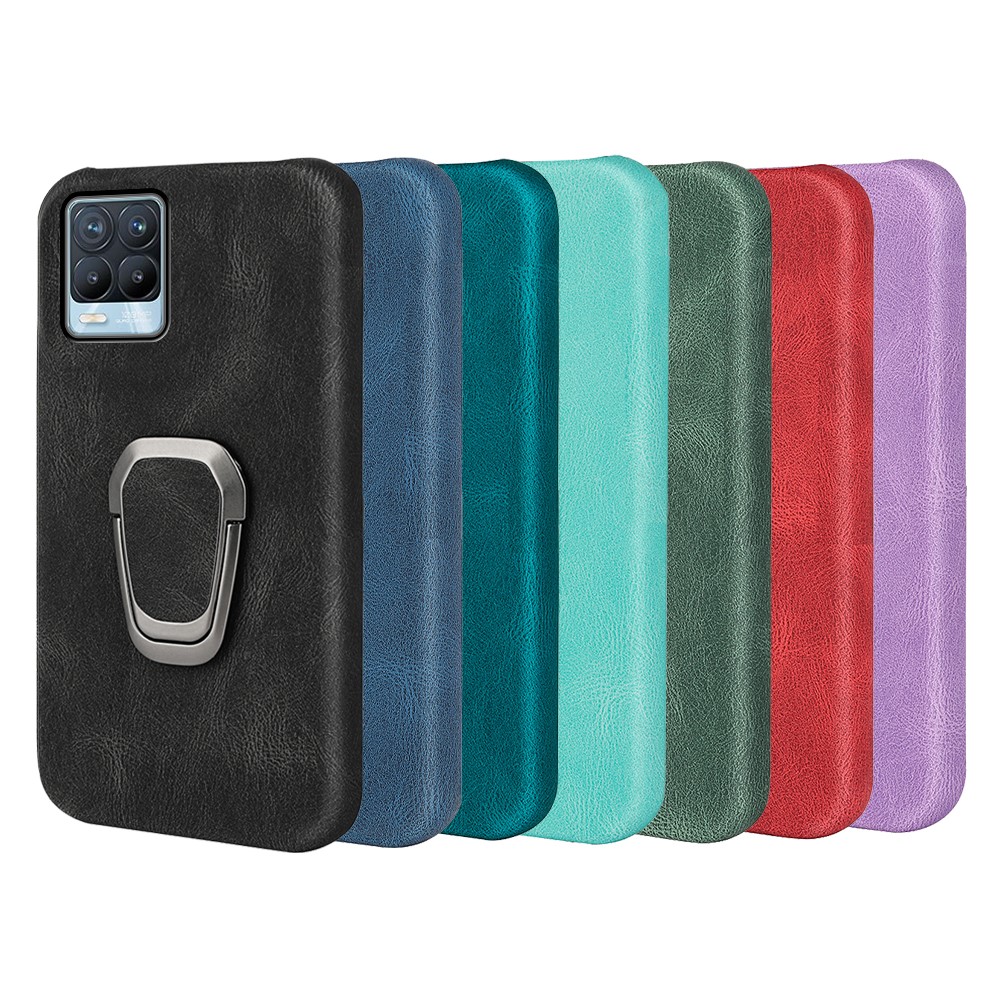 Incomplete Covering Textured PU Leather Coated PC Back Protective Case with Kickstand for Realme 8/8 Pro - Black-7