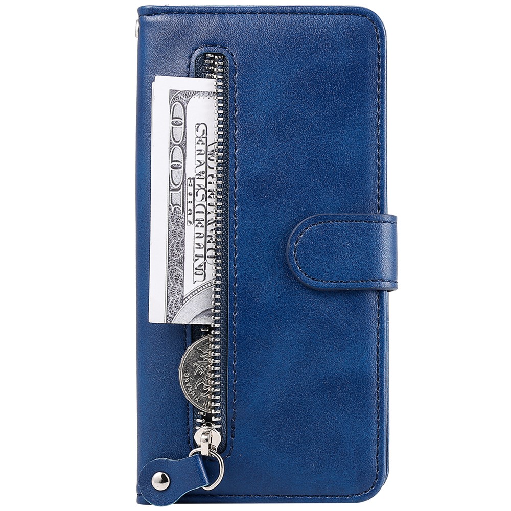 Shockproof Anti-scratch Phone Covering PU Leather Zippered Pocket Phone Case Coin Wallet Stand Folding Case for Realme C21Y/C21/C25Y - Blue-7